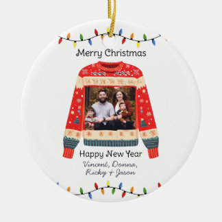 Custom Photo Ugly Christmas Sweater Ceramic Ornament