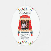 Custom Photo Ugly Christmas Sweater Metal Ornament (Front Left)