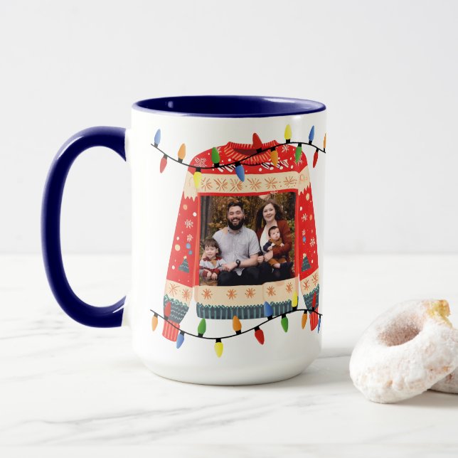 Custom Photo Ugly Christmas Sweater Mug (With Donut)