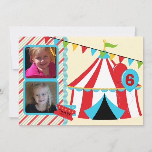 Custom Photo Under the Big Top Birthday Invitation