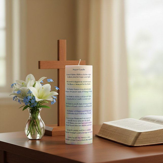 Custom photo underlay with prayer poem pillar candle (Creator Uploaded)