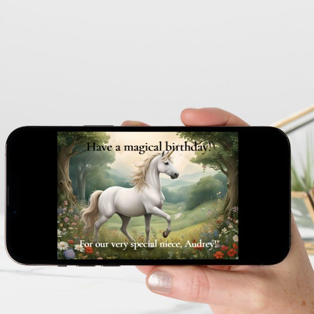 Custom Photo Unicorn Birthday Card for Young Girl  (Front Digital)