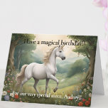 Custom Photo Unicorn Birthday Card for Young Girl<br><div class="desc">Make her birthday(or any day) extra magical with this dreamy unicorn greeting card, designed just for young girls who love fantasy and wonder. A graceful white unicorn gallops through an enchanted forest, and the card includes space for you to upload your own photo—adding a personal touch that makes it truly...</div>