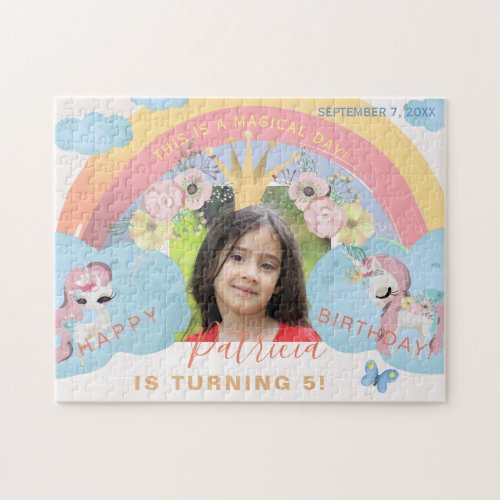 Custom photo unicorn girl birthday keepsake gift jigsaw puzzle