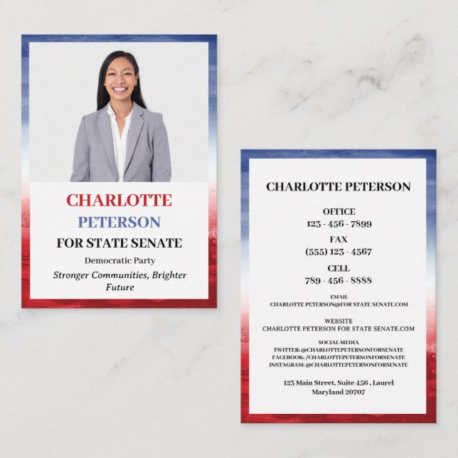 Custom Photo Unique Political Campaign Politician Business Card (Front/Back)