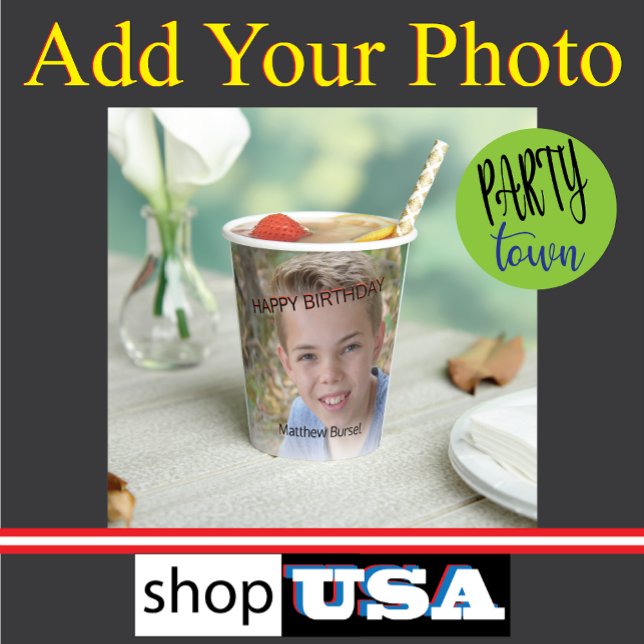 Custom Photo Upload 🎈 Monogram  Paper Cups (special birthday)