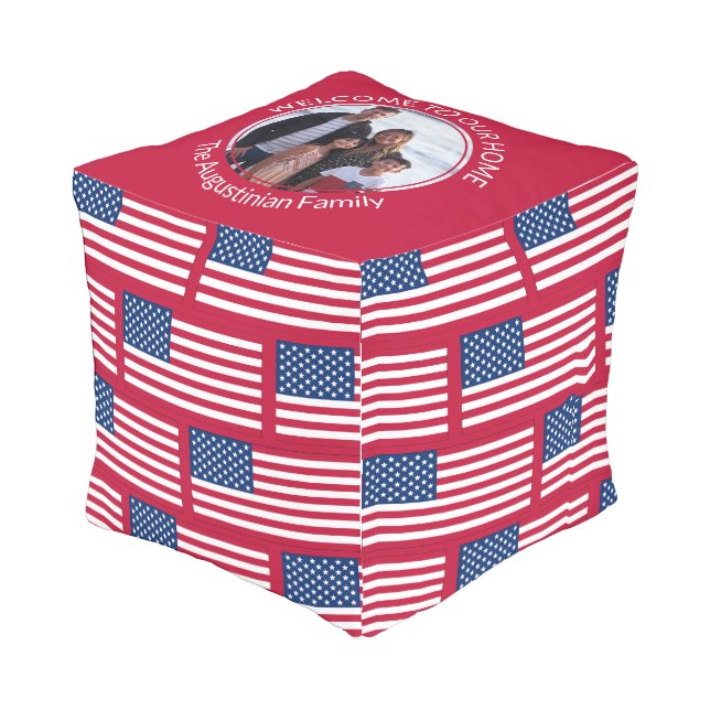 Custom Photo USA American Flag Outdoor Pouf (Angled Front)