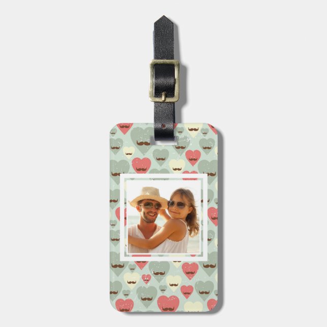 Custom Photo Valentine heart and mustache Luggage Tag (Front Vertical)