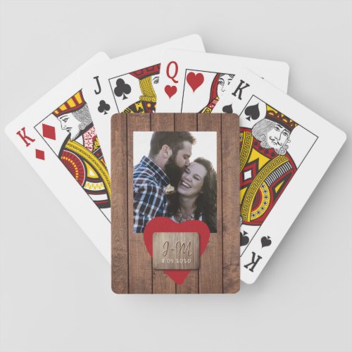 Custom photo Valentines Day couple initials heart Playing Cards