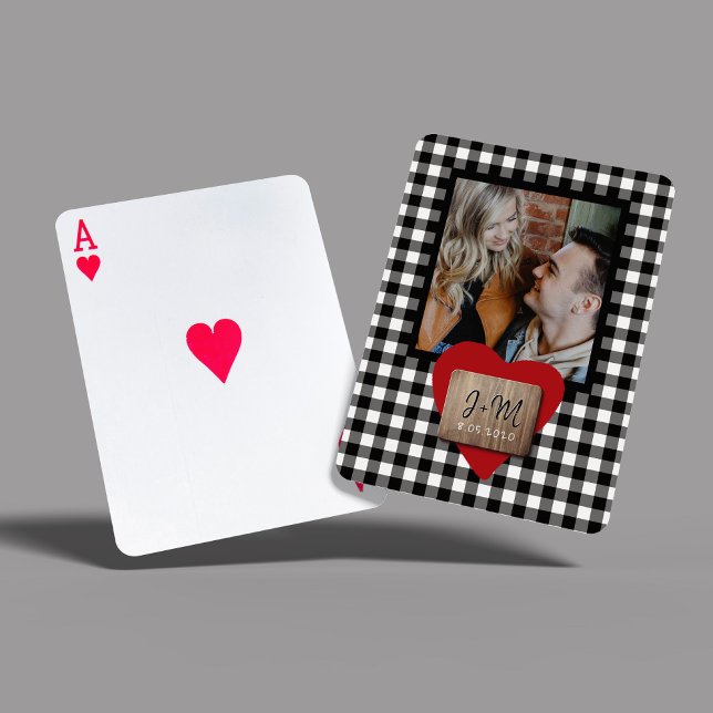 Custom photo Valentines Day couple initials heart Poker Cards (Creator Uploaded)