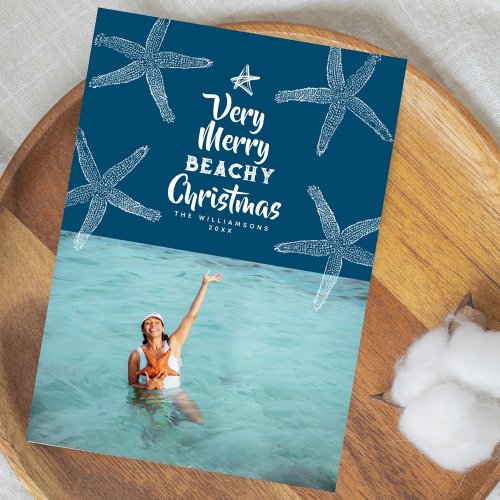 Custom Photo  very merry BEACHY Christmas  Holiday Card