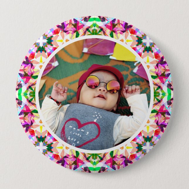 Custom Photo Vibrant Pink Mother’s Day Keepsake Button (Front)