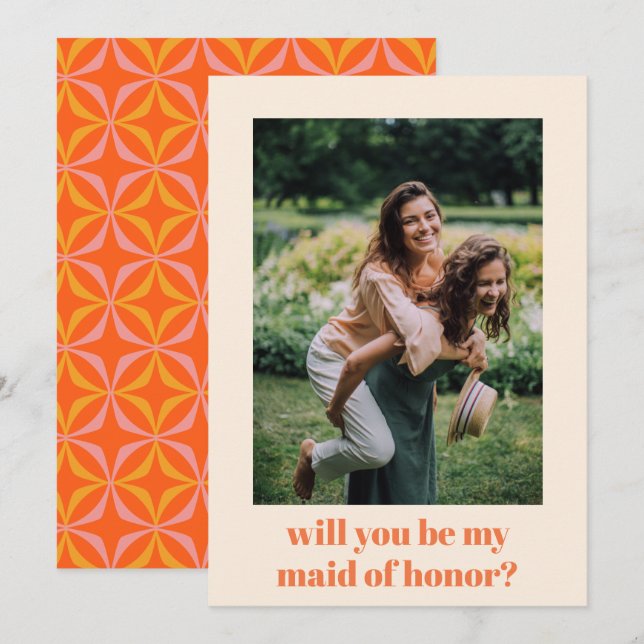 Custom Photo Vibrant Retro Maid of Honor Proposal Note Card (Front/Back)