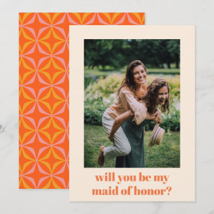 Custom Photo Vibrant Retro Maid of Honor Proposal Note Card