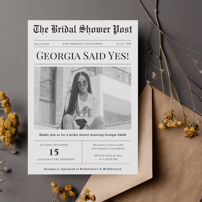 Custom Photo Vintage Newspaper Bridal Shower Invitation (Creator Uploaded)