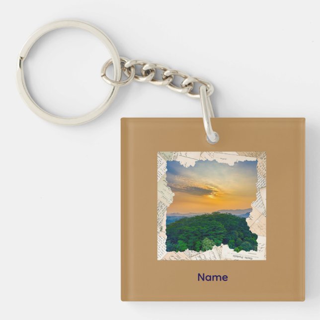 Custom Photo Vintage Newspaper Frame  Keychain (Front)