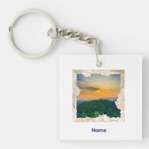 Custom Photo Vintage Newspaper Frame Keychain