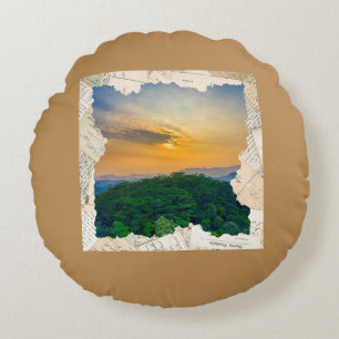 Custom Photo Vintage Newspaper Frame  Round Pillow