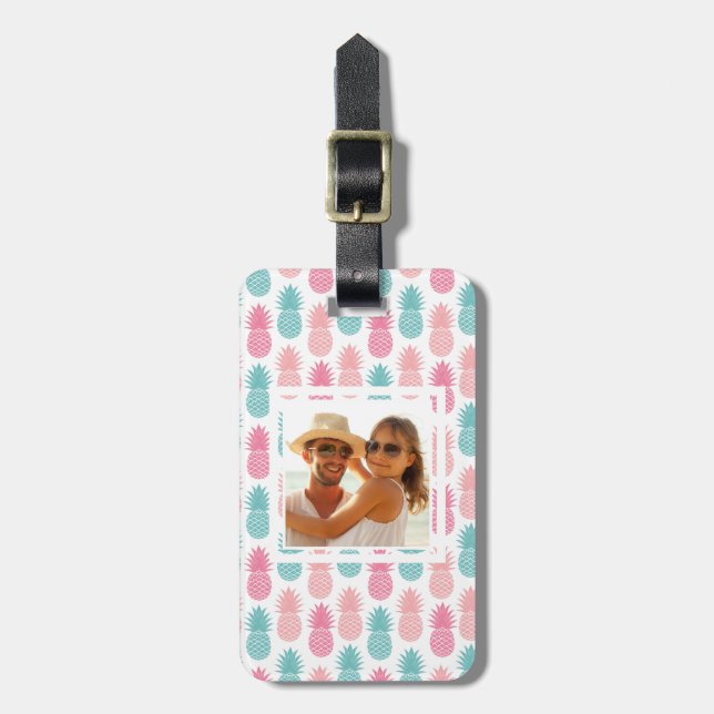 Custom Photo Vintage Pineapple Pattern Luggage Tag (Front Vertical)