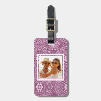 Custom Photo Vintage Pink Pattern Luggage Tag by boutiquey at Zazzle