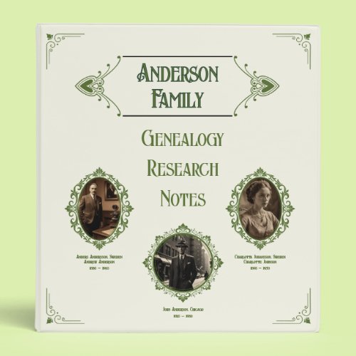 Custom Photo Vintage Style Genealogy Research  3 Ring Binder
