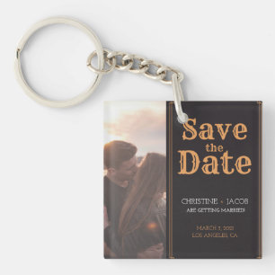 Custom Photo Vintage Style Save The Date Keychain
