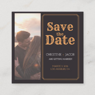 Custom Photo Vintage Style Save The Date Square Business Card
