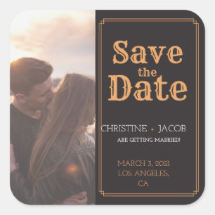 Custom Photo Vintage Style Save The Date Square Sticker