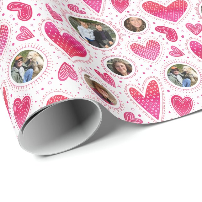Custom Photo Wacky Hearts Valentine Wrapping Paper (Roll Corner)