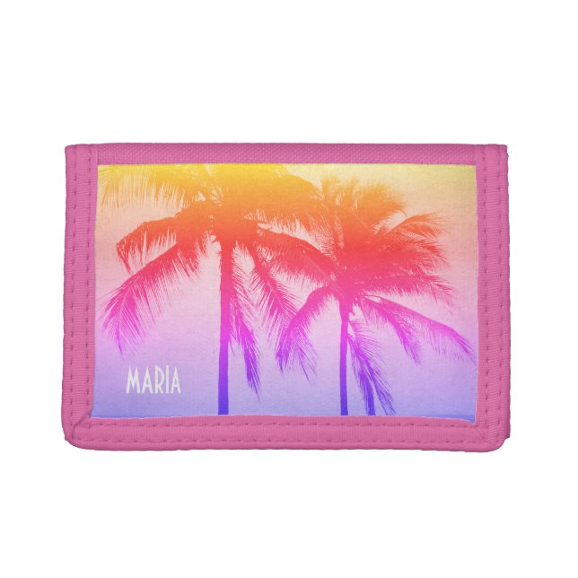 Custom photo wallet with rainbow palm trees design (Front)