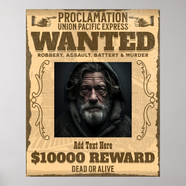 Custom Photo Wanted Dead or Alive Vintage Western Poster (Front)