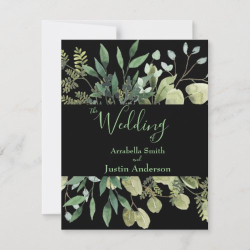 Custom Photo Watercolor Leaves Black Wedding   Invitation
