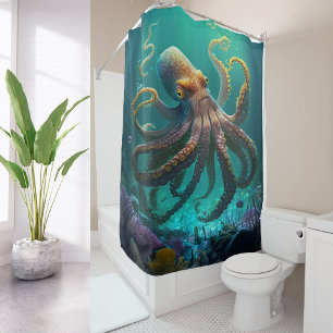 Custom Photo Watercolor Sea Octopus Personalized Shower Curtain