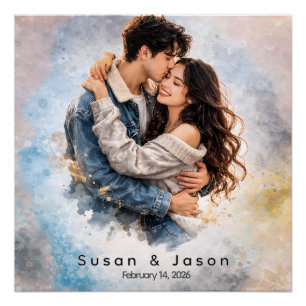 Custom Photo Watercolor Valentine’s Day Gift Poster