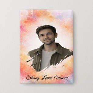 Custom Photo Watercolor Valentine’s Gift for Him Button