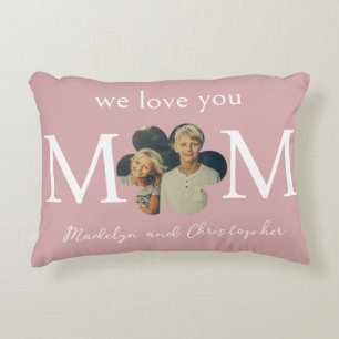 Custom Photo We Love You Mom on Soft Pink Accent Pillow