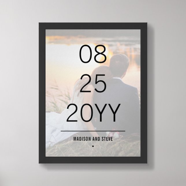 Custom Photo Wedding Anniversary Date Elegant Framed Art (Framed Front)