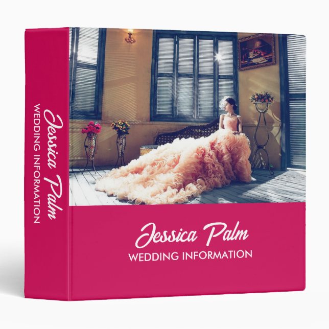 Custom photo wedding business pink 3 ring binder (Front/Spine)