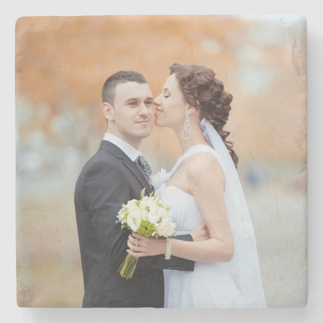 Custom Photo Wedding Favor Stone Coaster (Front)