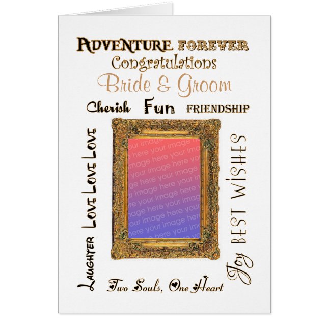 Custom Photo Wedding Gold Frame Congratulations Cards (Front)