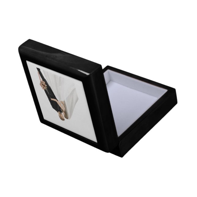 Custom Photo Wedding Keepsake Box - Elegant Black  (Back Open)