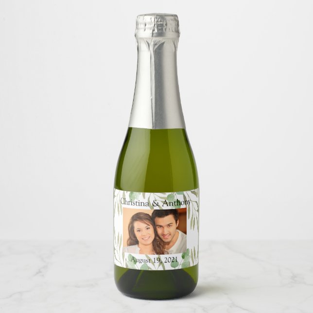 Custom Photo Wedding Mini Sparkling Wine Favor Lab Sparkling Wine Label (Front)