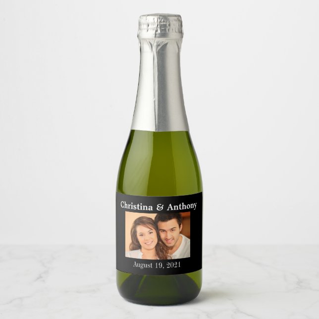 Custom Photo Wedding Mini Sparkling Wine Favor Lab Sparkling Wine Label (Front)
