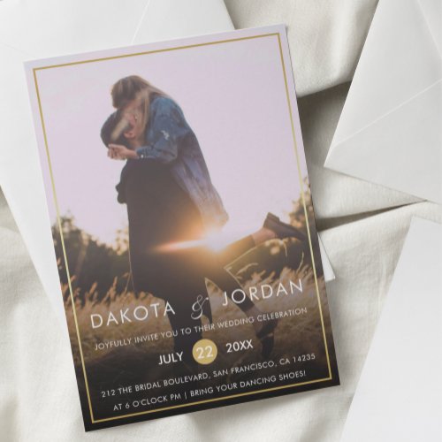 Custom Photo Wedding  Modern Typography  Gold Magnetic Invitation