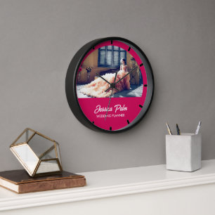 Custom photo wedding pink clock