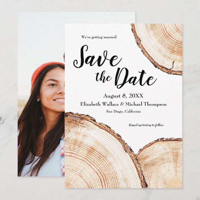 Custom Photo Wedding Save the Date Rustic Wood (Front/Back)
