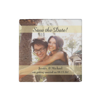 Custom Photo Wedding Save the Date Stone Magnet