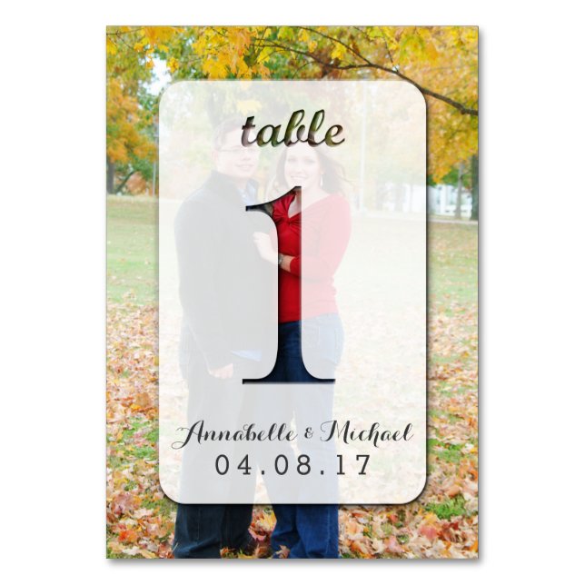 Custom Photo Wedding Table Number Card 1 (Front)