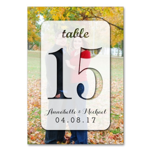 Custom Photo Wedding Table Number Card 15 (Front)
