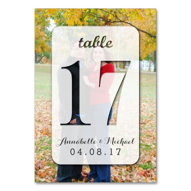 Custom Photo Wedding Table Number Card 17 (Front)